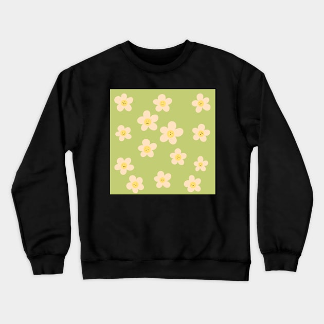 Sad happy flower pattern in key lime Crewneck Sweatshirt by troman479